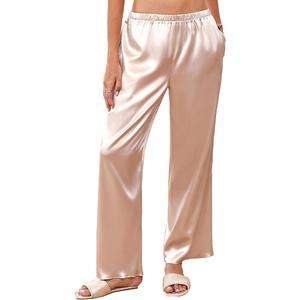 image:imageEkouaer Womens Silk Satin Wide Leg Pajama Sleep Pants Casual Loose Soft Lounge Pants Elastic Waist Pj Bottoms with PocketsChampagne