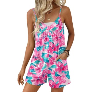 image:imageEkouaer Womens Summer Casual Sleeveless Rompers 2026 Floral Loose Shorts Overalls Adjustable Boho Jumpsuits with PocketsPink Floral