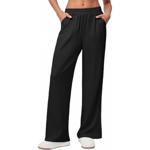 image:imageEkouaer Womens Wide Leg Pants for Women Elastic Waist Womens Casual Palazzo Pants Soft Comfy Pajama Pants with PocketsBlack