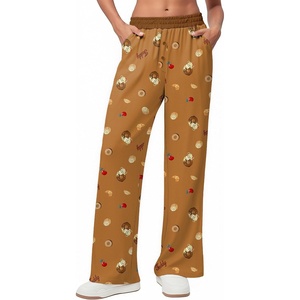 image:imageEkouaer Womens Wide Leg Pants for Women Elastic Waist Womens Casual Palazzo Pants Soft Comfy Pajama Pants with PocketsBrown and Teddy