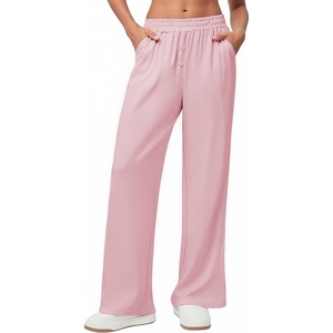 image:imageEkouaer Womens Wide Leg Pants for Women Elastic Waist Womens Casual Palazzo Pants Soft Comfy Pajama Pants with PocketsPink