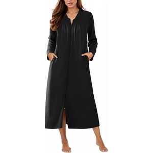 image:imageEkouaer Zipper Robes for Women Long Knit Bathrobes Lightweight Full Length Housecoat with Pockets Nightgown S3XLBlack