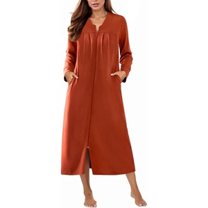 image:imageEkouaer Zipper Robes for Women Long Knit Bathrobes Lightweight Full Length Housecoat with Pockets Nightgown S3XLCaramel
