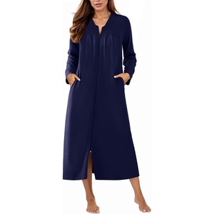 image:imageEkouaer Zipper Robes for Women Long Knit Bathrobes Lightweight Full Length Housecoat with Pockets Nightgown S3XLNavy Blue