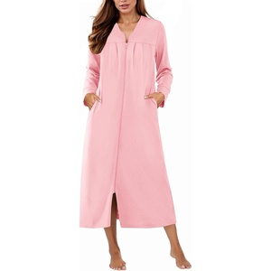 image:imageEkouaer Zipper Robes for Women Long Knit Bathrobes Lightweight Full Length Housecoat with Pockets Nightgown S3XLPink