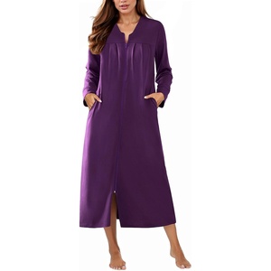 image:imageEkouaer Zipper Robes for Women Long Knit Bathrobes Lightweight Full Length Housecoat with Pockets Nightgown S3XLPurple