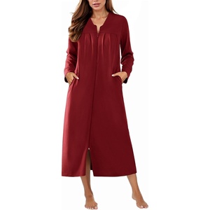 image:imageEkouaer Zipper Robes for Women Long Knit Bathrobes Lightweight Full Length Housecoat with Pockets Nightgown S3XLWine Red