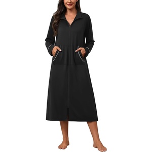 image:imageEkouaer Zipper Robes for Women Long Sleeve Lightweight House Coats with Pockets Zip Up Bathrobe Loungewear S3XLBlack