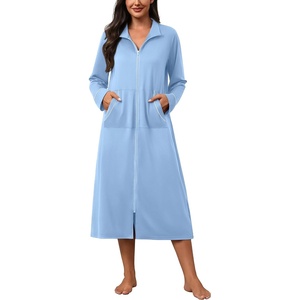 image:imageEkouaer Zipper Robes for Women Long Sleeve Lightweight House Coats with Pockets Zip Up Bathrobe Loungewear S3XLLight Blue