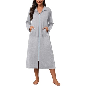 image:imageEkouaer Zipper Robes for Women Long Sleeve Lightweight House Coats with Pockets Zip Up Bathrobe Loungewear S3XLLight Gray