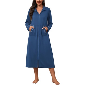 image:imageEkouaer Zipper Robes for Women Long Sleeve Lightweight House Coats with Pockets Zip Up Bathrobe Loungewear S3XLNavy