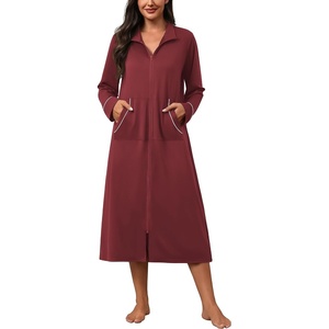 image:imageEkouaer Zipper Robes for Women Long Sleeve Lightweight House Coats with Pockets Zip Up Bathrobe Loungewear S3XLWine Red