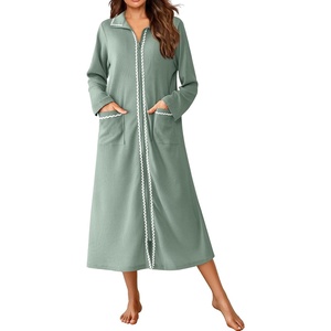 image:imageEkouaer Zipper Robes for Women Long Waffle Knit Bathrobe Lightweight Long Sleeves Robe Soft Sleepwear with Pockets SXXLMint Green