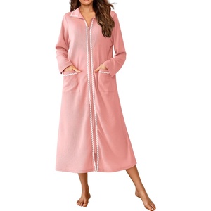 image:imageEkouaer Zipper Robes for Women Long Waffle Knit Bathrobe Lightweight Long Sleeves Robe Soft Sleepwear with Pockets SXXLPink