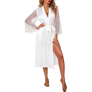 image:imageEouaer Womens Satin Kimono Robe for Bridesmaid and Bride Wedding Party Getting Ready Short RobeWhite2 Lace