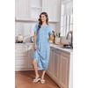 image:imageEkouaer 2 Pack Long Nightgowns for Women Short Sleeve Crew Neck Soft House Dress Loungewear Nightshirt with Pockets S3XLBlackLight Blue Floral