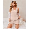 image:imageEkouaer 2 Pack Pajamas for Women Set Tank Top and Shorts Pjs Soft Sleeveless Sleepwear Summer LoungewearSXXLBlackChampagne