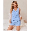 image:imageEkouaer 2 Pack Pajamas for Women Set Tank Top and Shorts Pjs Soft Sleeveless Sleepwear Summer LoungewearSXXLCoffee CupBlue Stars