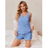 image:imageEkouaer 2 Pack Pajamas for Women Set Tank Top and Shorts Pjs Soft Sleeveless Sleepwear Summer LoungewearSXXLPinkFlower Blue