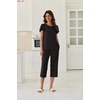 image:imageEkouaer Capri Pajamas Set Womens Ruffle Sleeve Top and Capri Pants Soft Sleepwear Loungewear with PocketsBlack