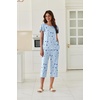 image:imageEkouaer Capri Pajamas Set Womens Ruffle Sleeve Top and Capri Pants Soft Sleepwear Loungewear with PocketsBlue Stars