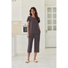 image:imageEkouaer Capri Pajamas Set Womens Ruffle Sleeve Top and Capri Pants Soft Sleepwear Loungewear with PocketsDark Gray