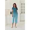 image:imageEkouaer Capri Pajamas Set Womens Ruffle Sleeve Top and Capri Pants Soft Sleepwear Loungewear with PocketsGreen Leaves