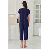 image:imageEkouaer Capri Pajamas Set Womens Ruffle Sleeve Top and Capri Pants Soft Sleepwear Loungewear with PocketsNavy Blue
