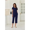 image:imageEkouaer Capri Pajamas Set Womens Ruffle Sleeve Top and Capri Pants Soft Sleepwear Loungewear with PocketsNavy Blue