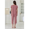 image:imageEkouaer Capri Pajamas Set Womens Ruffle Sleeve Top and Capri Pants Soft Sleepwear Loungewear with PocketsPale Violet Red