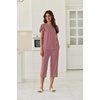 image:imageEkouaer Capri Pajamas Set Womens Ruffle Sleeve Top and Capri Pants Soft Sleepwear Loungewear with PocketsPale Violet Red