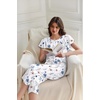 image:imageEkouaer Capri Pajamas Set Womens Ruffle Sleeve Top and Capri Pants Soft Sleepwear Loungewear with PocketsWhite Floral