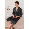 image:imageEkouaer Mens Satin Robe Lightweight Silky Kimono Bathrobe 34 Sleeve Spa Knee Length Loungewear with Pockets S3XLBlack