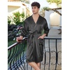 image:imageEkouaer Mens Satin Robe Lightweight Silky Kimono Bathrobe 34 Sleeve Spa Knee Length Loungewear with Pockets S3XLBlack