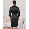image:imageEkouaer Mens Satin Robe Lightweight Silky Kimono Bathrobe 34 Sleeve Spa Knee Length Loungewear with Pockets S3XLBlack
