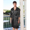 image:imageEkouaer Mens Satin Robe Lightweight Silky Kimono Bathrobe 34 Sleeve Spa Knee Length Loungewear with Pockets S3XLBlack