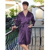 image:imageEkouaer Mens Satin Robe Lightweight Silky Kimono Bathrobe 34 Sleeve Spa Knee Length Loungewear with Pockets S3XLDark Purple