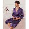 image:imageEkouaer Mens Satin Robe Lightweight Silky Kimono Bathrobe 34 Sleeve Spa Knee Length Loungewear with Pockets S3XLDark Purple