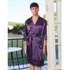 image:imageEkouaer Mens Satin Robe Lightweight Silky Kimono Bathrobe 34 Sleeve Spa Knee Length Loungewear with Pockets S3XLDark Purple