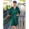 image:imageEkouaer Mens Satin Robe Lightweight Silky Kimono Bathrobe 34 Sleeve Spa Knee Length Loungewear with Pockets S3XLLake Green