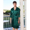 image:imageEkouaer Mens Satin Robe Lightweight Silky Kimono Bathrobe 34 Sleeve Spa Knee Length Loungewear with Pockets S3XLLake Green