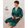 image:imageEkouaer Mens Satin Robe Lightweight Silky Kimono Bathrobe 34 Sleeve Spa Knee Length Loungewear with Pockets S3XLLake Green