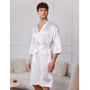 image:imageEkouaer Mens Satin Robe Lightweight Silky Kimono Bathrobe 34 Sleeve Spa Knee Length Loungewear with Pockets S3XLWhite