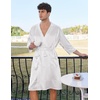 image:imageEkouaer Mens Satin Robe Lightweight Silky Kimono Bathrobe 34 Sleeve Spa Knee Length Loungewear with Pockets S3XLWhite