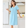 image:imageEkouaer Moo Moos for Women House Dress With Pockets Cotton Nightgowns Short Sleeve Night gowns Embroidered Mumu DressLight Blue