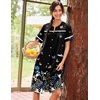 image:imageEkouaer Nightgowns for Women House Dress with Pockets Button Down House Coat Short Sleeve Night Gowns Duster Moo MoosBlack Butterfly
