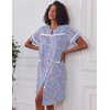 image:imageEkouaer Nightgowns for Women House Dress with Pockets Button Down House Coat Short Sleeve Night Gowns Duster Moo MoosBlue Flower