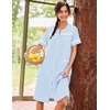 image:imageEkouaer Nightgowns for Women House Dress with Pockets Button Down House Coat Short Sleeve Night Gowns Duster Moo MoosBlue Stripes