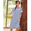 image:imageEkouaer Nightgowns for Women House Dress with Pockets Button Down House Coat Short Sleeve Night Gowns Duster Moo MoosNavy Stripes