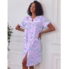 image:imageEkouaer Nightgowns for Women House Dress with Pockets Button Down House Coat Short Sleeve Night Gowns Duster Moo MoosPurple Daisy